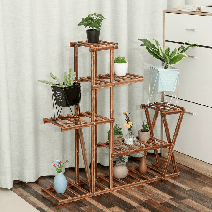 Plant Stand Flower Pot Wooden Rack Organizer Shelf for Garden - MRSLM