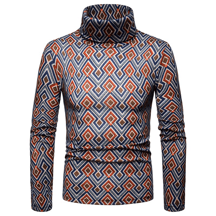 Men Colorful Geometric Patterns High Collar Pullovers - MRSLM