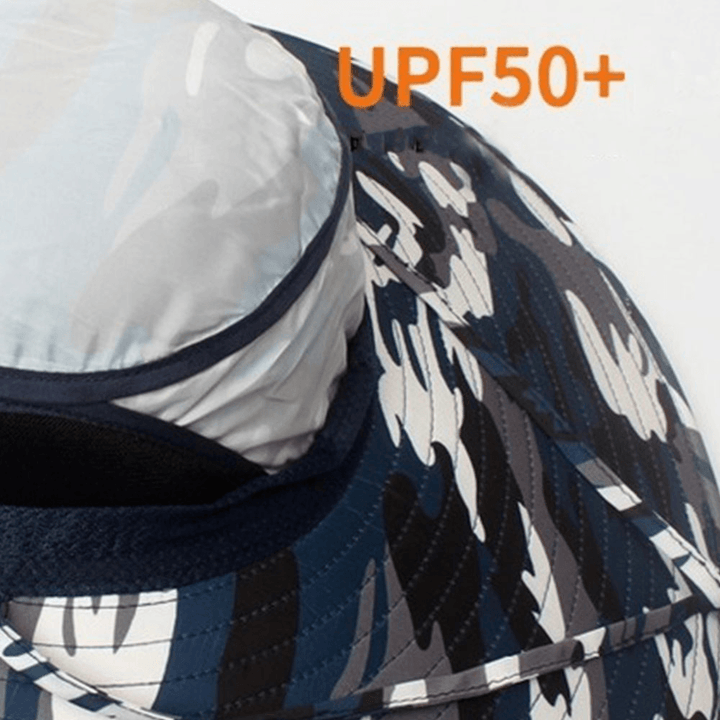 Mens UPF 50+ Bucket Hat Waterproof Mesh Breathable Sunshade Camouflage Cap Oversized Brim with String for Outdoor Fishing Hat Climbing - MRSLM
