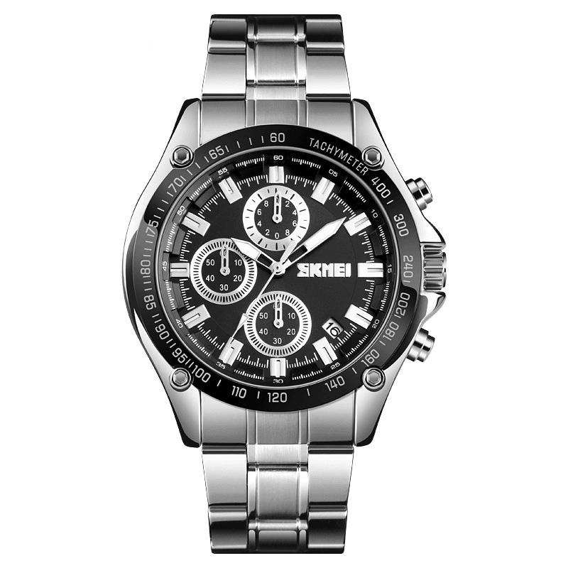 SKMEI Stainless Steel Band Men Watch Running Seconds Chronograph Waterproof Business Quartz Watch - MRSLM