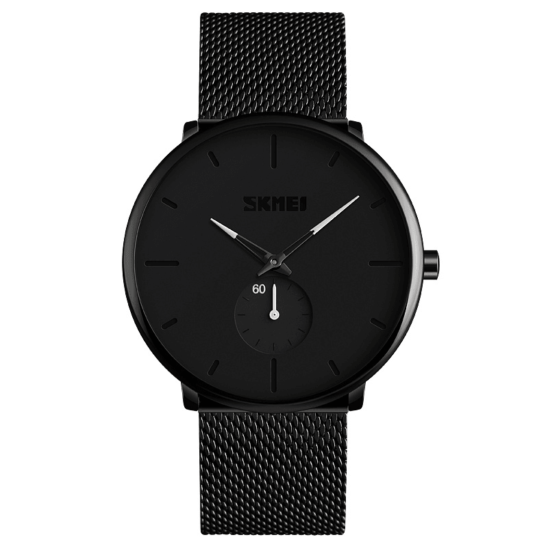 SKMEI 9185 Ultra Thin Simple Casual Style Men Wrist Watch Mesh Stainless Steel Strap Quartz Watch - MRSLM