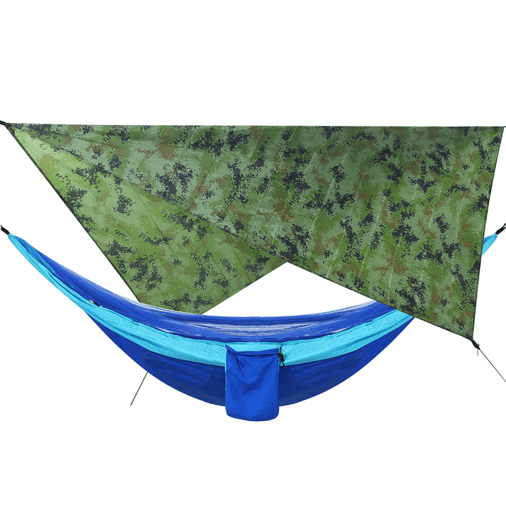 Ipree Camouflage Rain Fly Tarp and Camping Hammock with Mosquito Net Portable Hammock Canopy 210T Plaid Fabric PU Waterproof 2000 Sun Shade Tent Awning for 2 Person - MRSLM