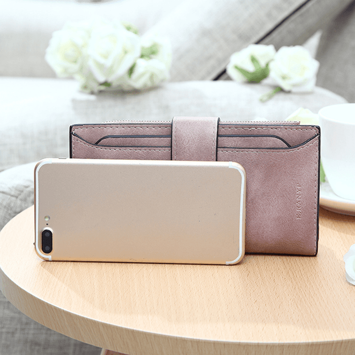 Women Matte Long Wallet Hasp Detachable Card Holder Coin Bags Clutches Bags - MRSLM