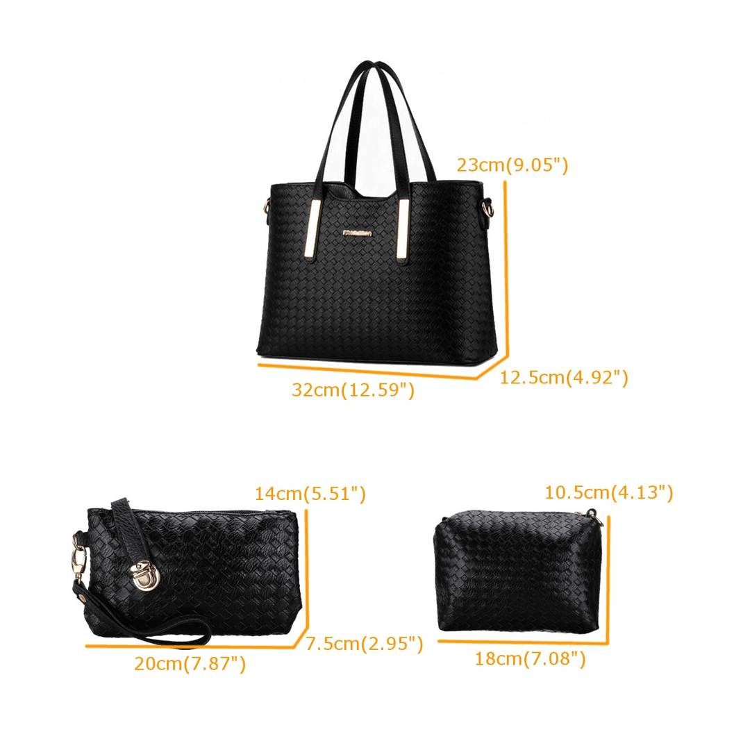 3PCS/SET Women Leather Satchel Handbag Shoulder Messenger Crossbody Bag - MRSLM