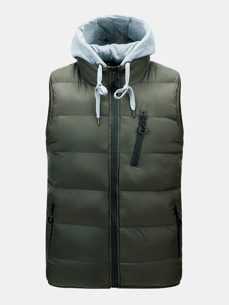 Mens Solid Color Zipper Detachable Hooded Warm Padded Gilet Vests - MRSLM