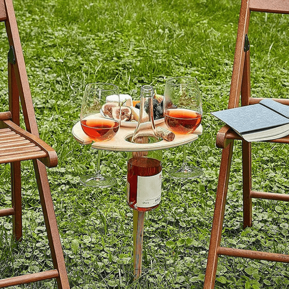 Ipree® Outdoor Drink Table Mini Wooden Rack Foldable round Desktop Easy Carry Desk Furniture Cup Glass Holder Picnic Table Party Camping Travel - MRSLM