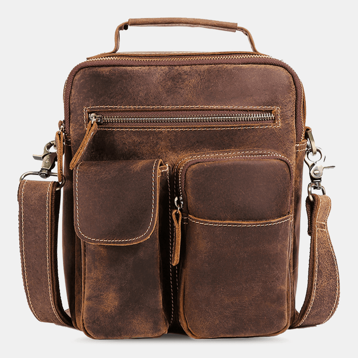 Ekphero Men Vintage Multi-Pocket Crossbody Bag Multifunction Large Capacity Shoulder Bag - MRSLM