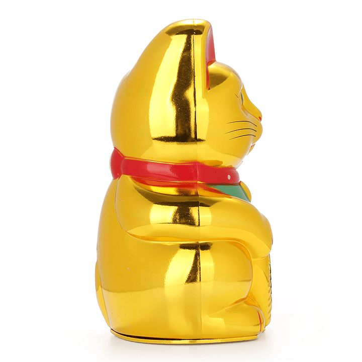 6" Chinese Lucky Waving Hand Maneki Neko Gold Fortune Feng Shui Cat Moving Arm Doll - MRSLM