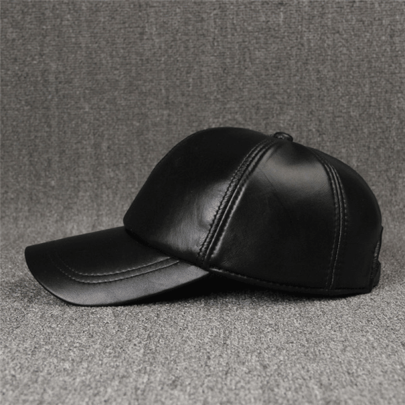 New Men Leather Warm Baseball Cap Adjustable Winter Black Trucker Snapback Hats - MRSLM
