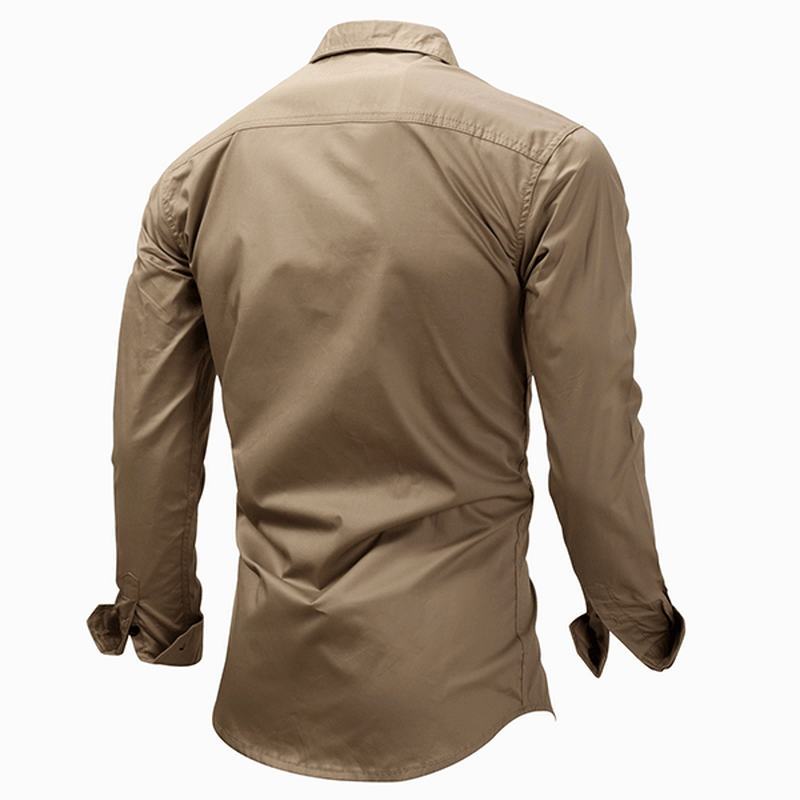 Outdoor Military Style Chest Zipper Pocket Long Sleeve Lapel Cotton Work Shirt for Men - MRSLM