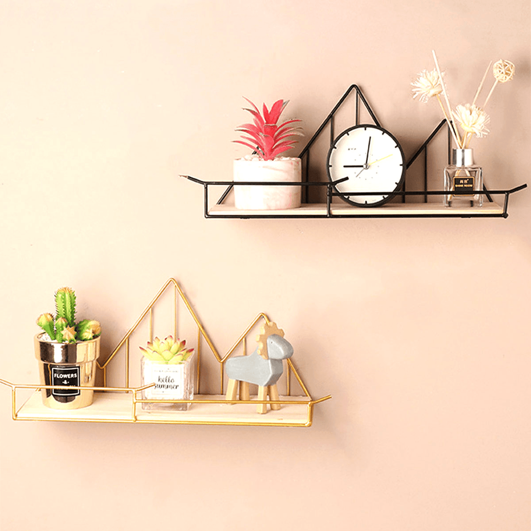 Wall Mounted Shelf Industrial Wooden Floating Metal Wire Rack Storage Display - MRSLM