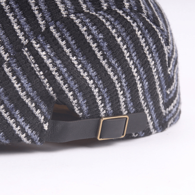 Mens Washed Knitted Stripe Beret Caps Outdoor Sport Adjustable Visor Forward Hats - MRSLM