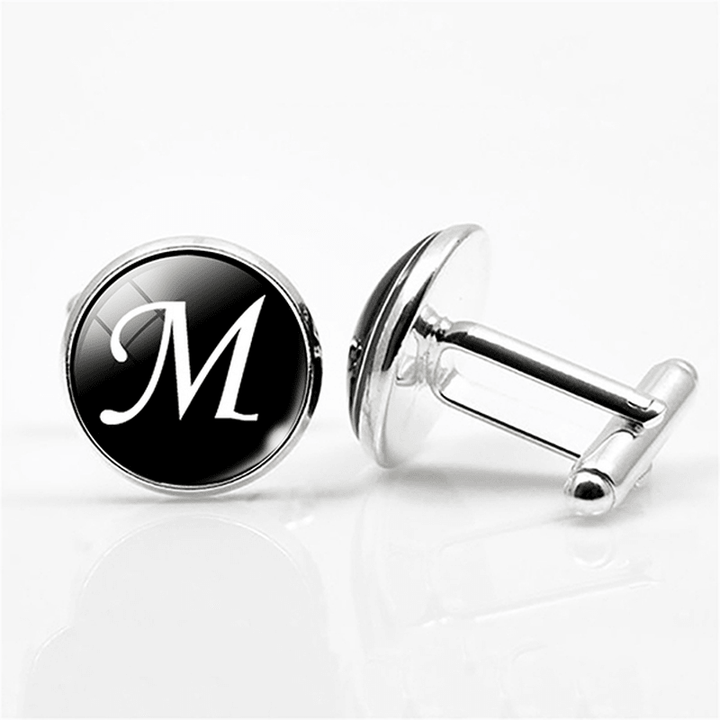 Men Gemstone Glass Single Letter Cufflinks Wedding Party Vintage Alphabet Cufflink - MRSLM