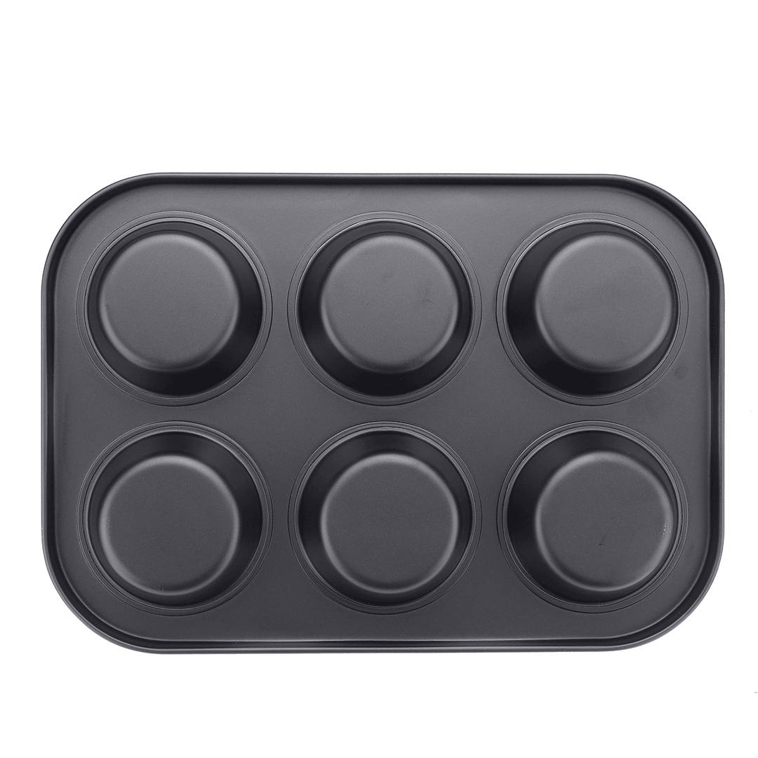 6Pc Muffin Pan Baking Cooking Tray Mould round Bake Cup Cake Gold/Black - MRSLM