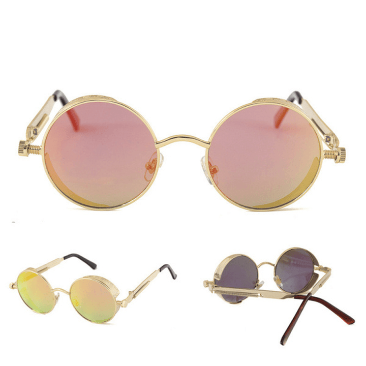 UV400 Vintage Steampunk round Mirror Lens Sunglasses Outdoor Sport Hisper Eyewear for Man Women - MRSLM