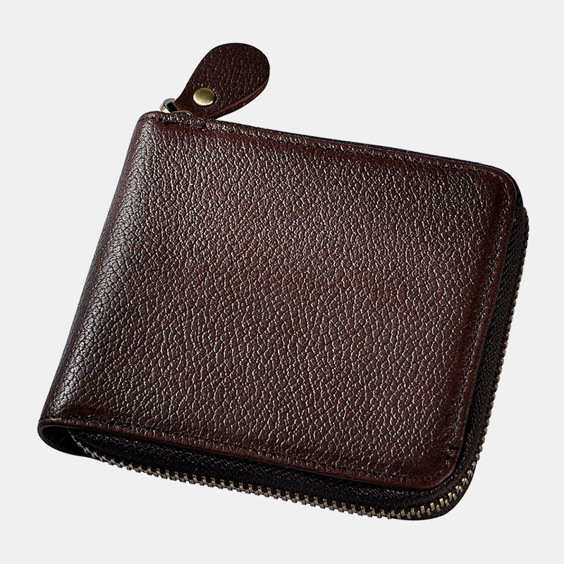 Men Genuine Leather Cowhide Retro Classical Bifold Zipper Card Holder Wallet - MRSLM