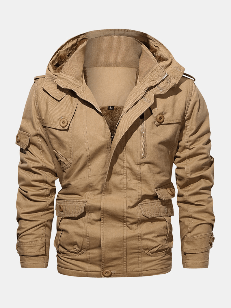 Mens Cotton Zipper through Pocket Thick Hooded Jackets - MRSLM