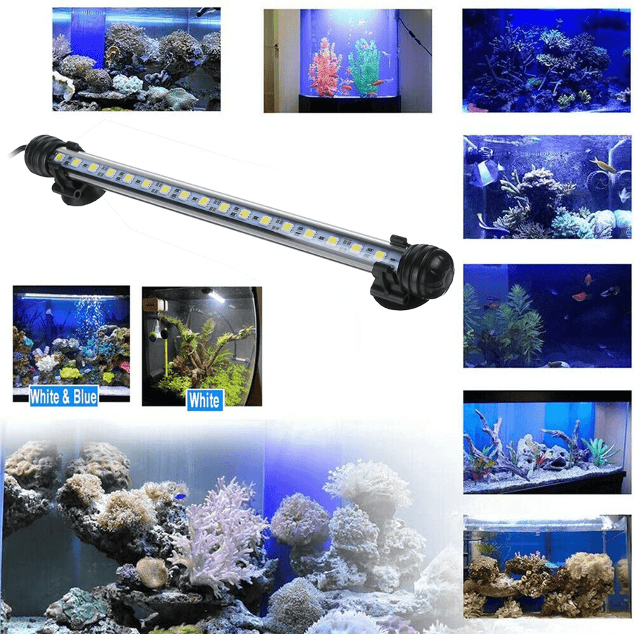 Aquarium Fish Tank Pond LED Strip Lights Bar Lamp Submersible Lights White Blue - MRSLM