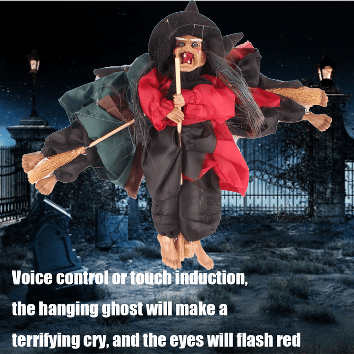 Halloween Voice Control Hanging Ghost Witch Props Touch Induction Wall Hang Party Outdoor Home Decoration Halloween Hanging Witch Ghost Dolls Prop Ghost Festival Toy - MRSLM