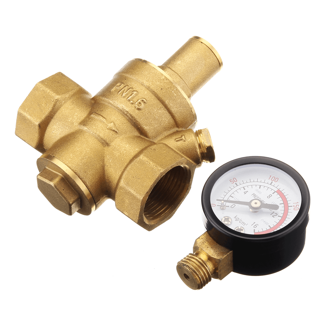 DN20 3/4" Adjustable Brass Water Pressure Regulator Reducer with Gauge Meter - MRSLM