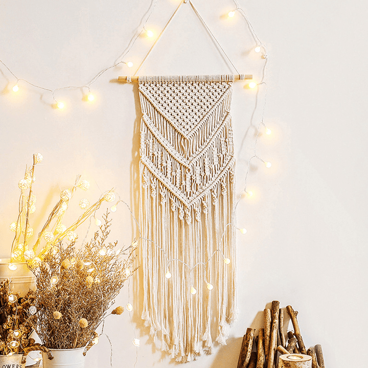 Woven Macrame Plant Hanger Wall Hanging Bohoes Wall Art with Tassels Home DIY Hanging Craft Decorations - MRSLM