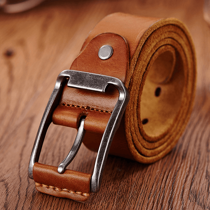 Genuine Leather Men'S Belt Casual Waistband Waist Strap Smooth Pin - MRSLM