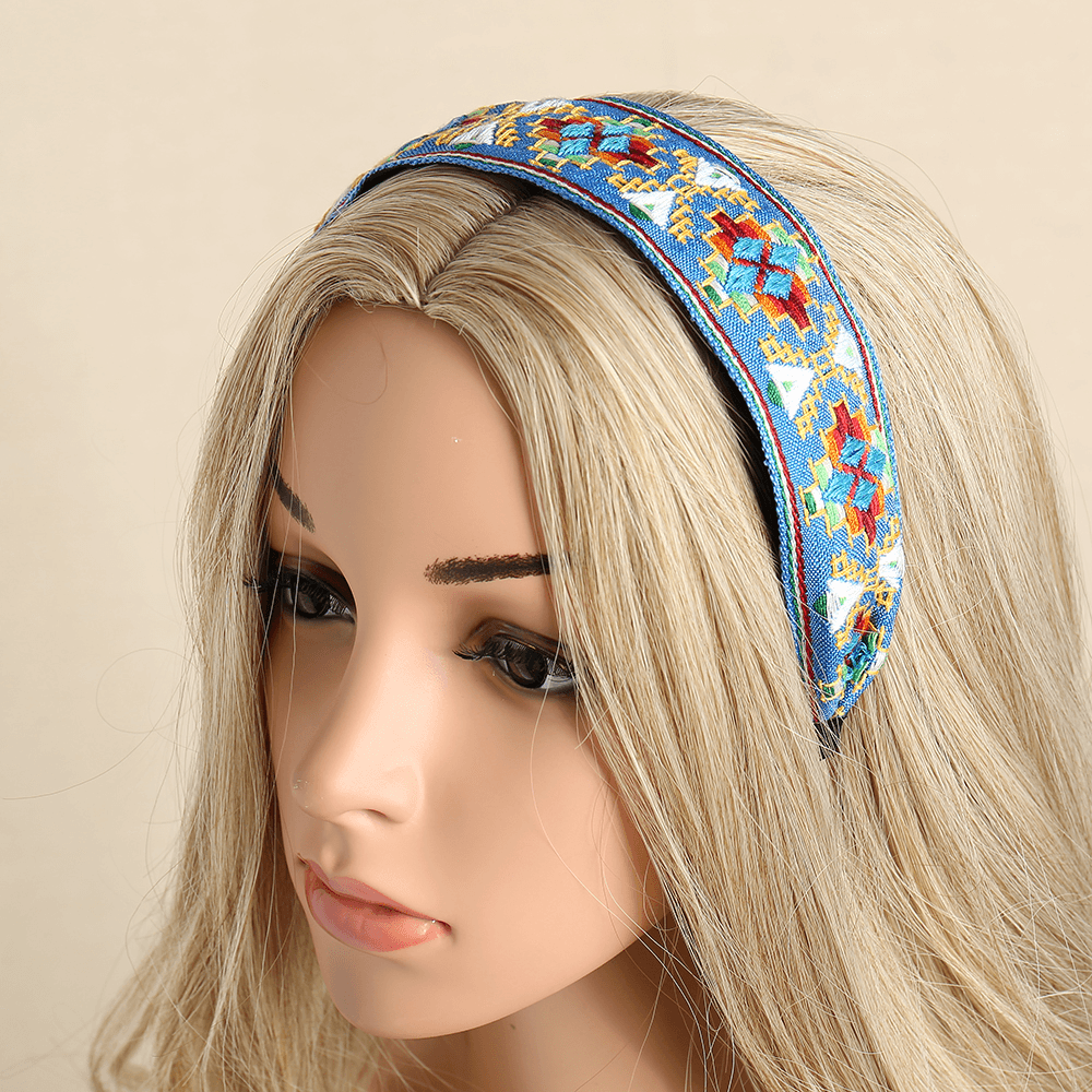 Fresh Bohemian Ethnic Style Hair Band Embroidered Cotton Wide Brimmed Hair Band Travel Home Leisure Hair Band - MRSLM