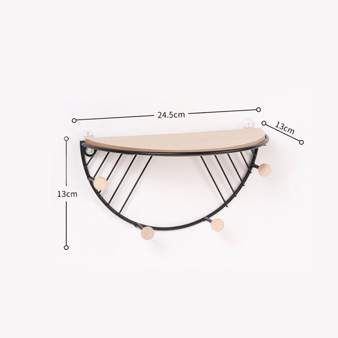 Wall Mounted Shelf Retro Wooden Hook up Metal Wire Rack Storage Display Rack - MRSLM