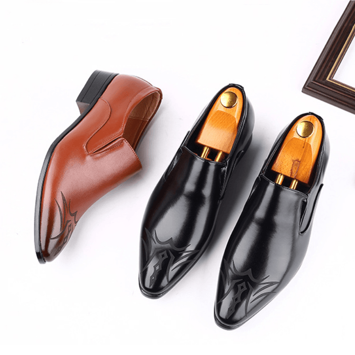 Men Leather Breathable Pointy Toe Soft Sole Slip on Business Casual Dress Shoes - MRSLM