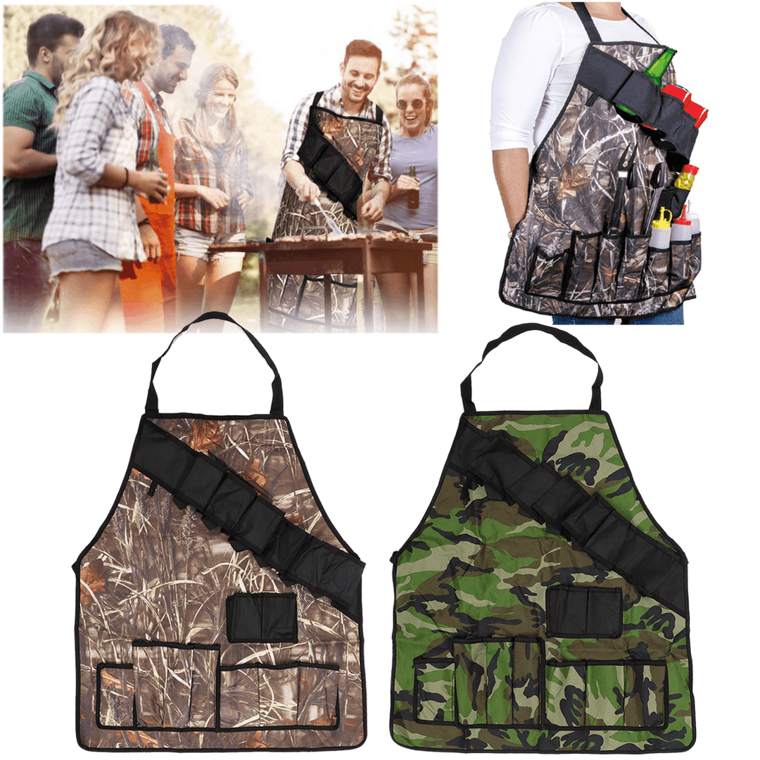 Outdoor BBQ Barbecue Cooking Waterproof Aprons with Beer Can Opener Belt Camping Picnic - MRSLM