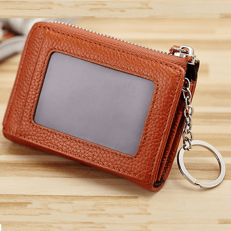 Women Men Genuine Leather Short Wallet Zipper Coin Bags Card Holder Key Bags - MRSLM