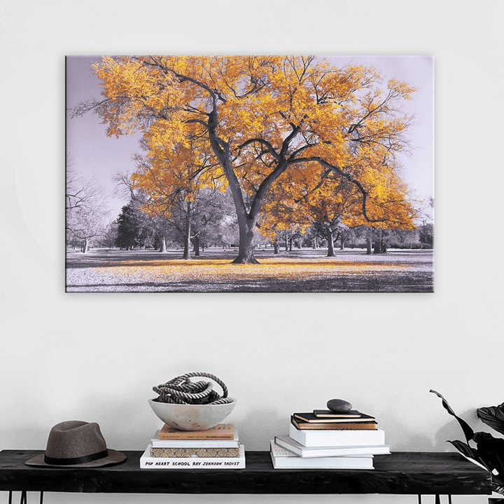 Large Tree Yellow Leaves Black White Nature Canvas Wall Art Picture Print for Home Wall Decoration - MRSLM