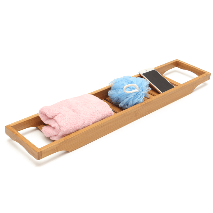 Bathroom Bamboo Bath Shelf Caddy Wine Holder Tub Tray over Bathtub Rack Support Storage - MRSLM