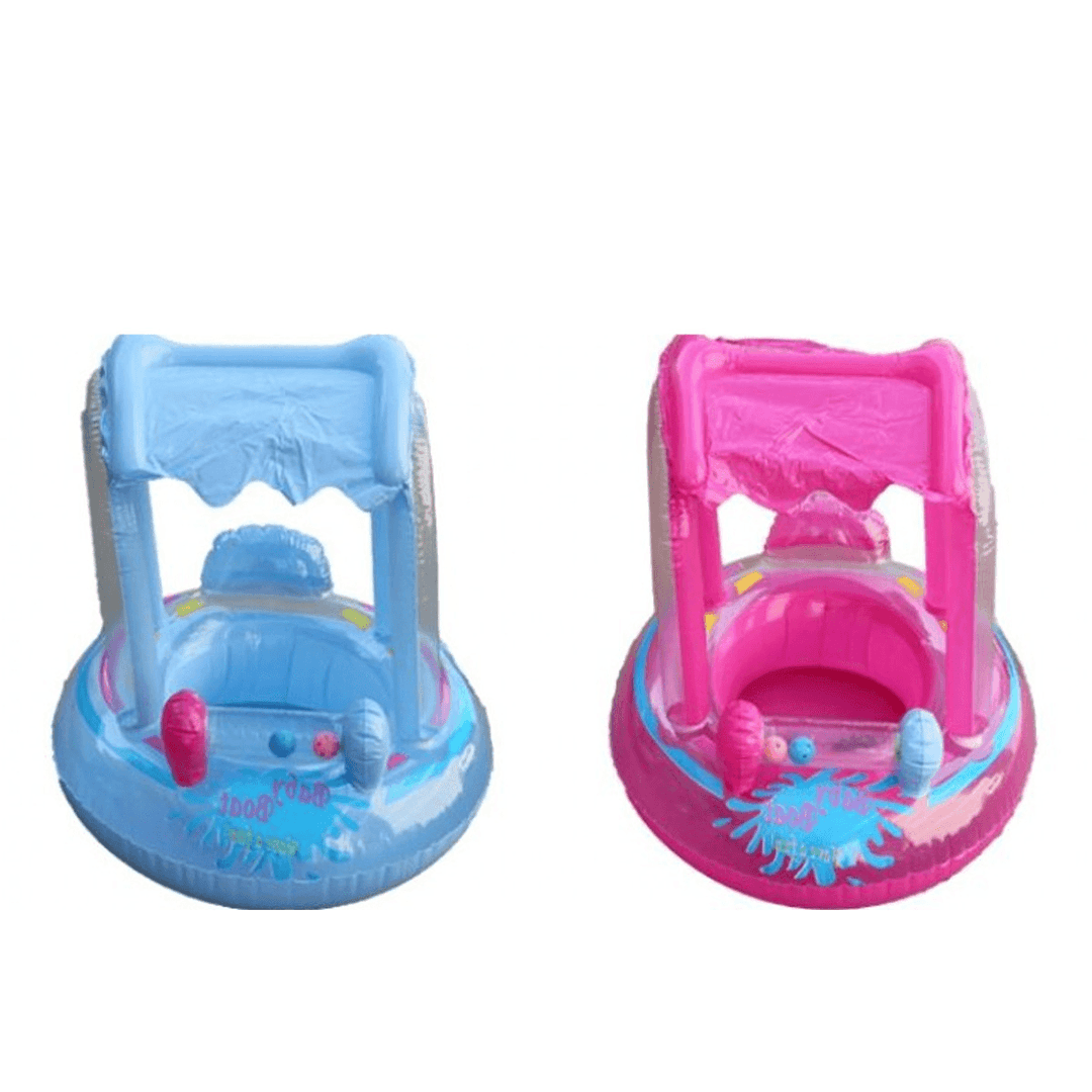 Inflatable Baby Swim Seat Sunshade Buggy Boat Kid Child Float Pool Fun Swimming Air Mattress + Pump - MRSLM