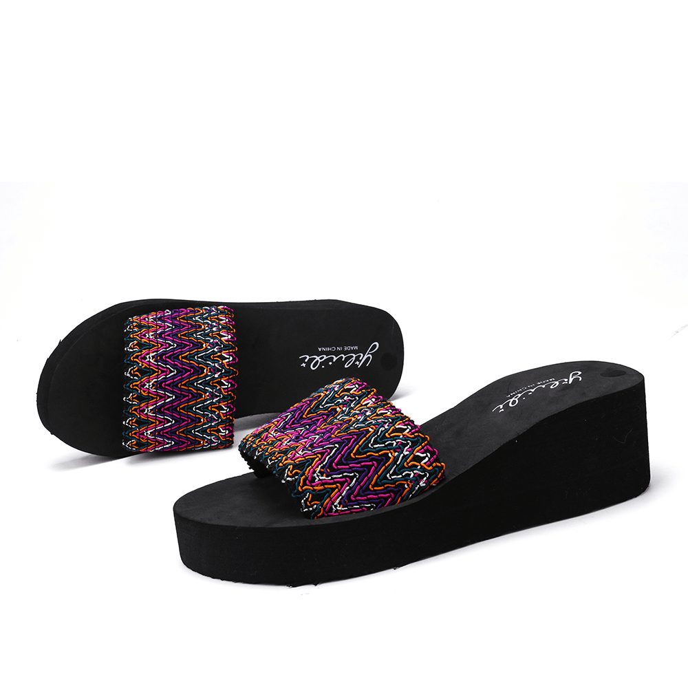 Women Colorful Wave Platform Opened Toe Slippers - MRSLM