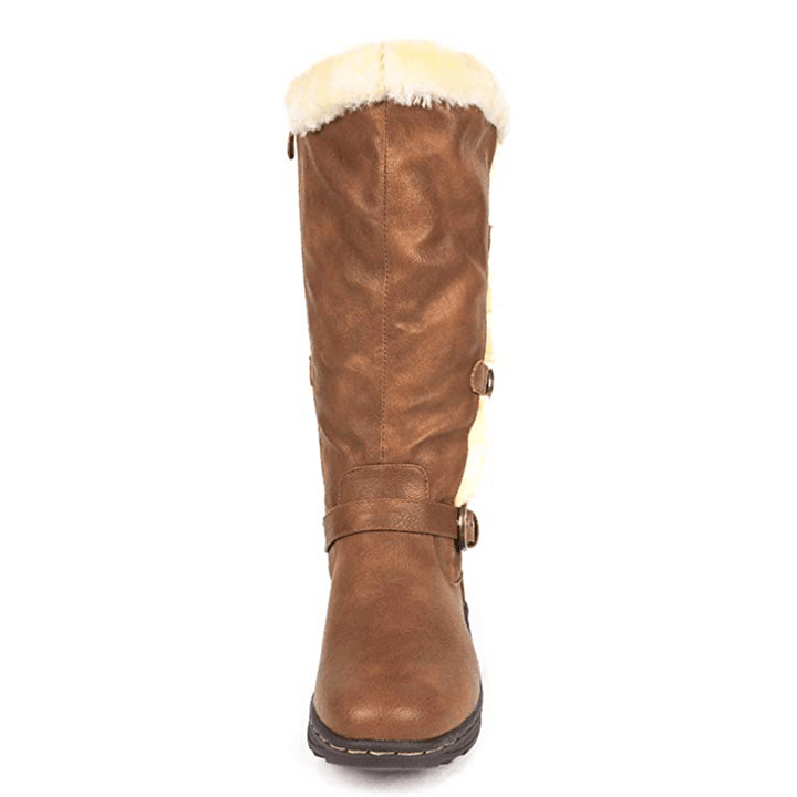 Women Retro Plush Lining Warm Casual Mid Calf Snow Boots - MRSLM