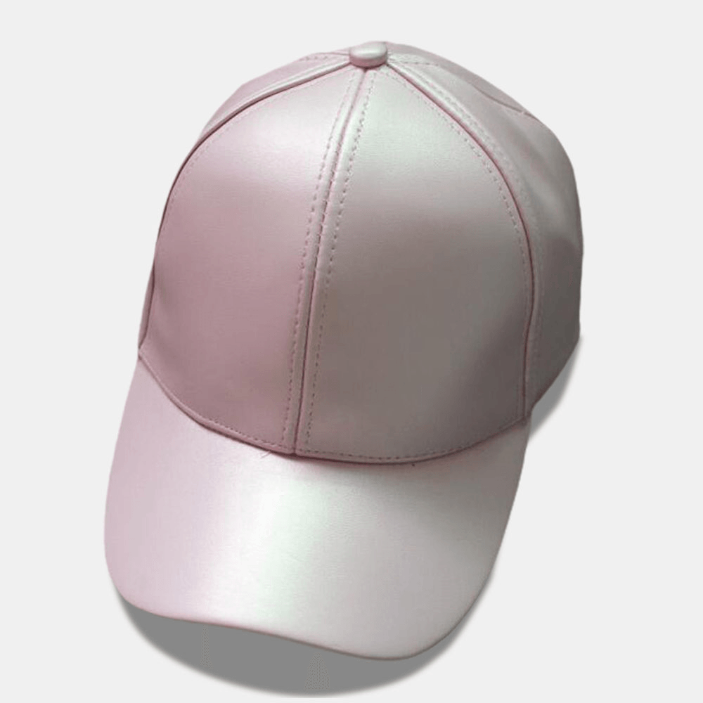 Unisex PU Leather Solid Color Light Plate Hip-Hop Style Curve Brim Visor Baseball Hat - MRSLM