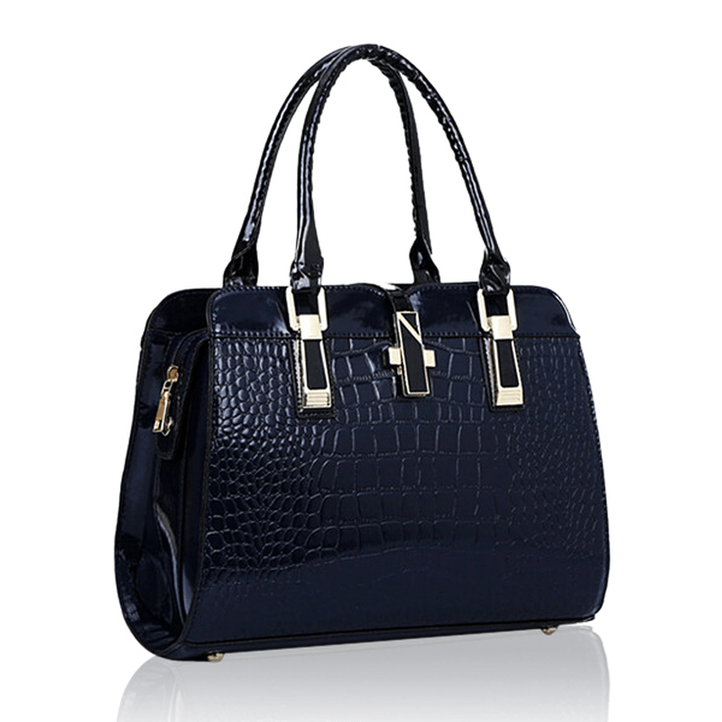 Women Crocodile Pattern Handbags Patent Leather Tote Shoulder Bags Crossbody Bags - MRSLM