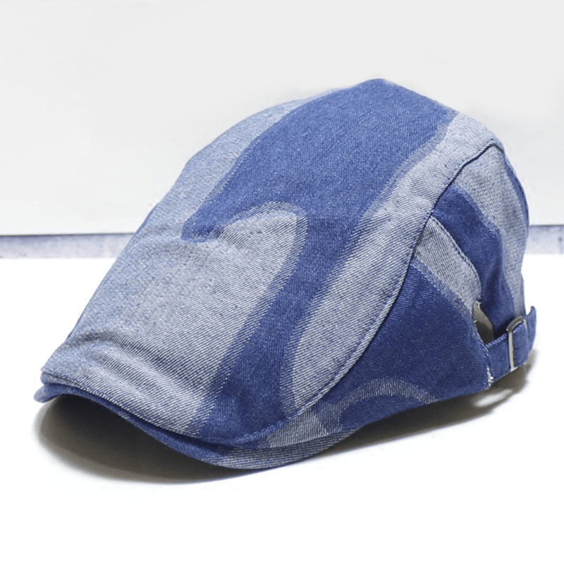 Unisex Denim Short Brim Distressed Blue Sunshade Peaked Cap - MRSLM