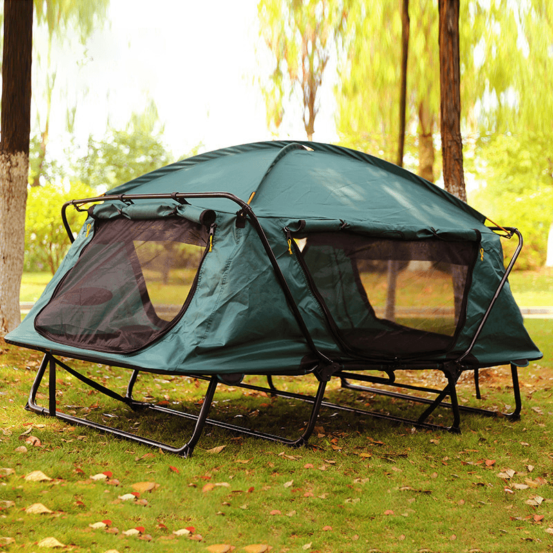 2 Person Camping Tent off the Ground Folding Waterproof Double Layer Cold Protection Anti-Wind Sunshade Dome Canopy Hiking Travel with Carry Bag - MRSLM