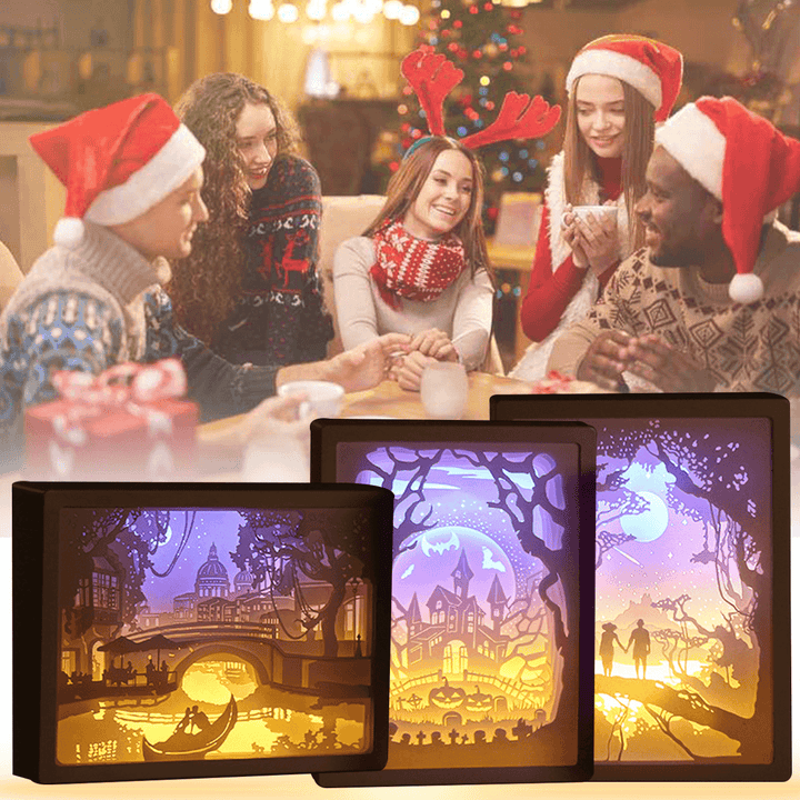 Christmas LED Carving Night Light 3D Shadow Paper Sculptures Lamp Lamp LED Gift Home Desk Decorations - MRSLM