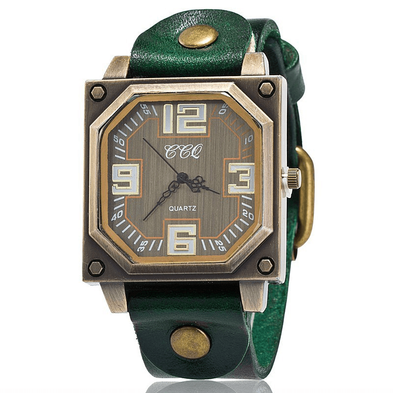 Vintage Casual Square Dial Adjustable Octagon Leather Strap Men Quartz Watch Wristwatch - MRSLM