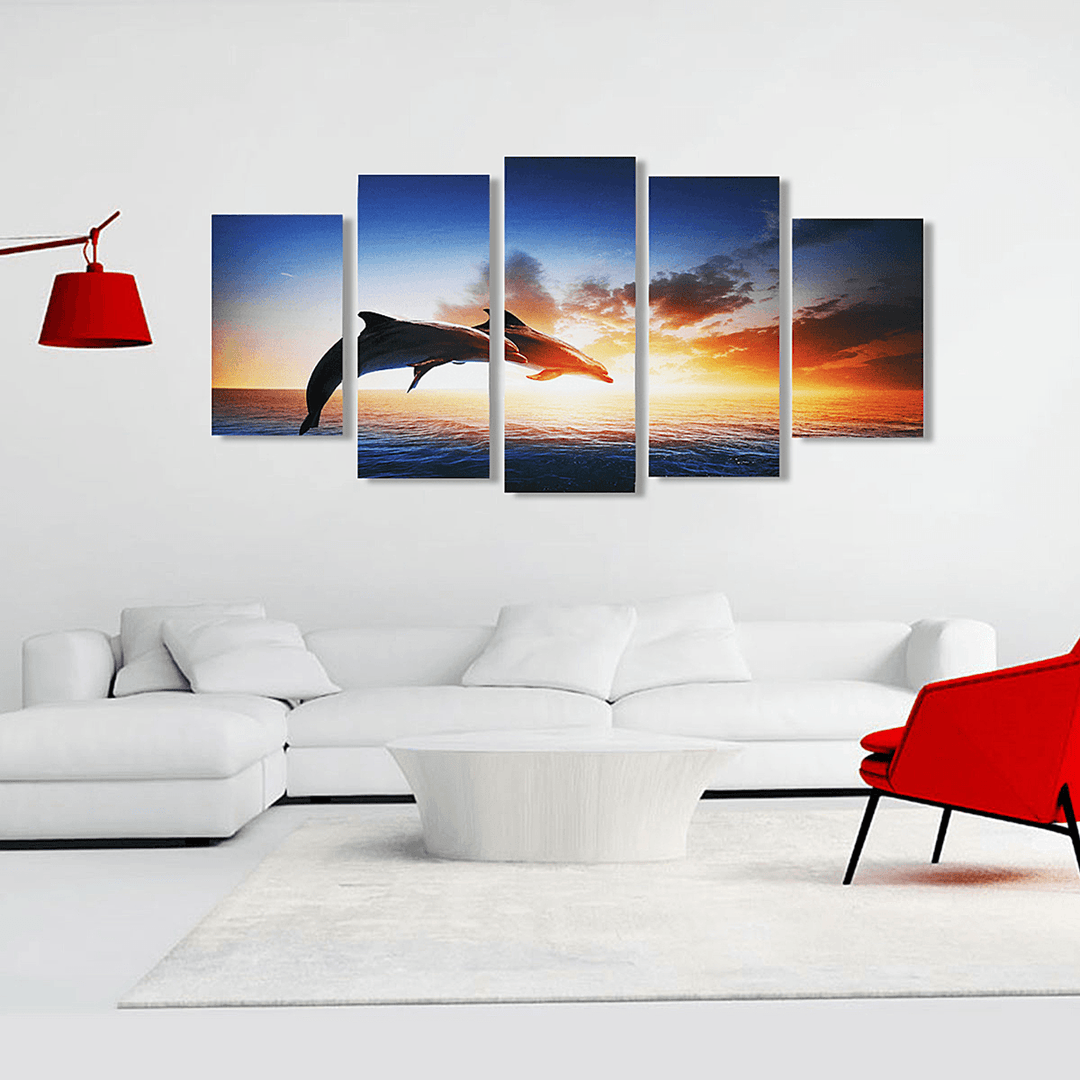 Dolphin Sunset Canvas Print Paintings Poster Wall Art Picture Home Decor Unframed - MRSLM