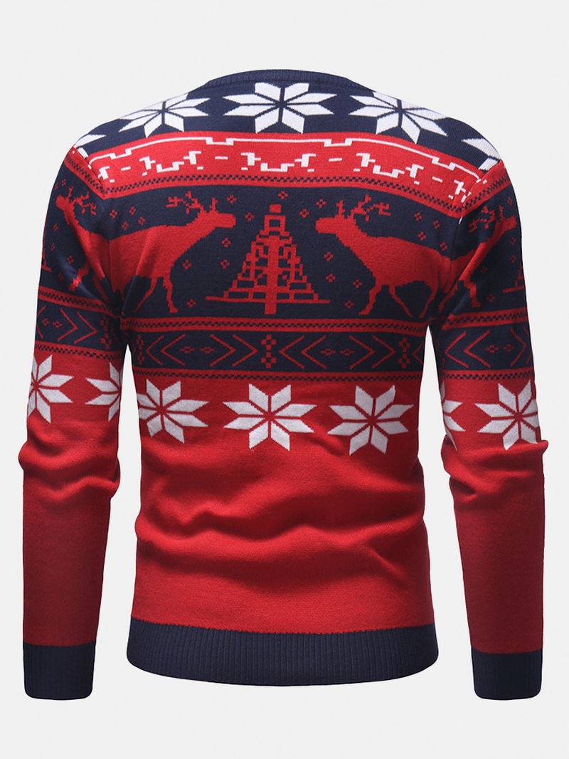 Mens Christmas Pattern Crew Neck Regular Fit Casual Knitted Sweater - MRSLM