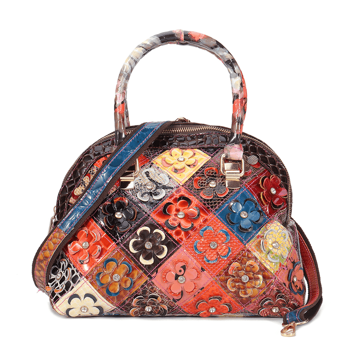 Women Genuine Leather Bohemian Floral Handbag - MRSLM