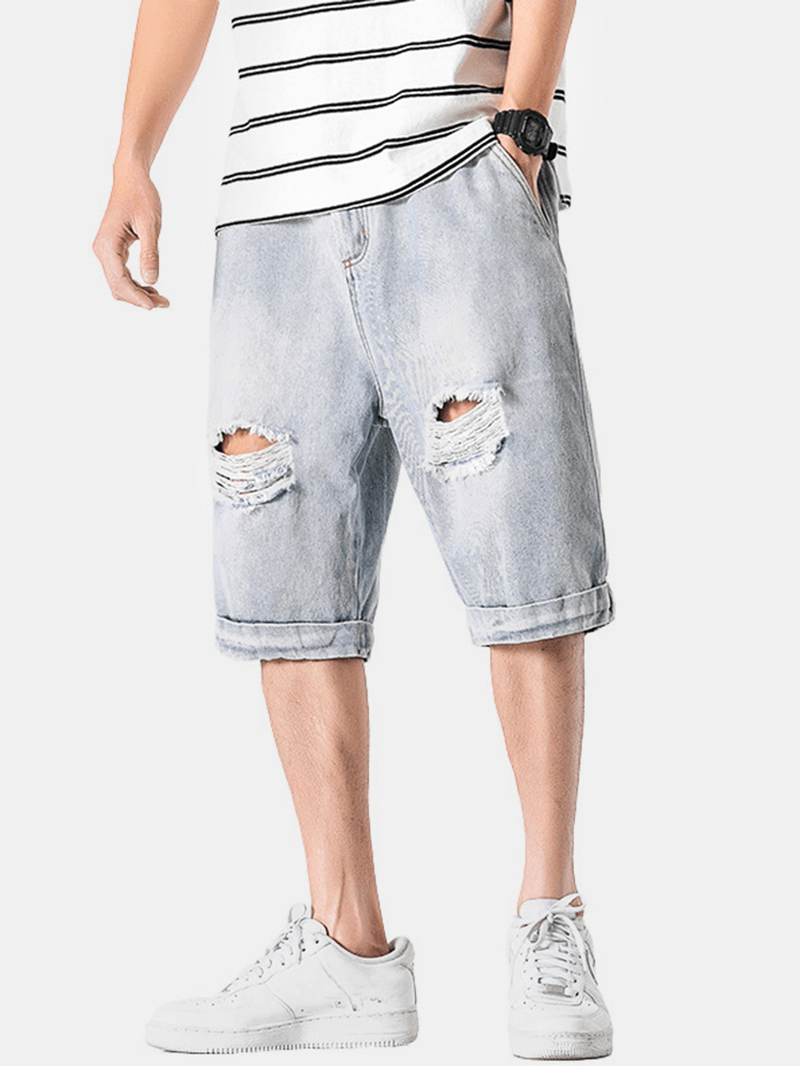 Mens Casual Hole Designed Denim Shorts - MRSLM