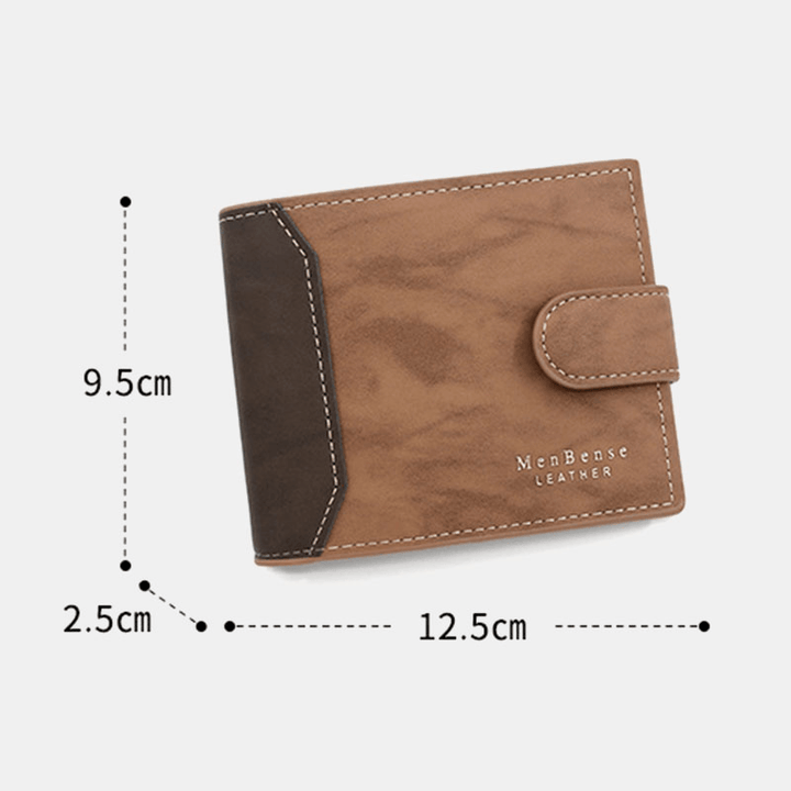 Men Faux Leather Color Matching Multi-Card Short Wallet Fashion Hasp Bifold Money Clip Coin Purse - MRSLM