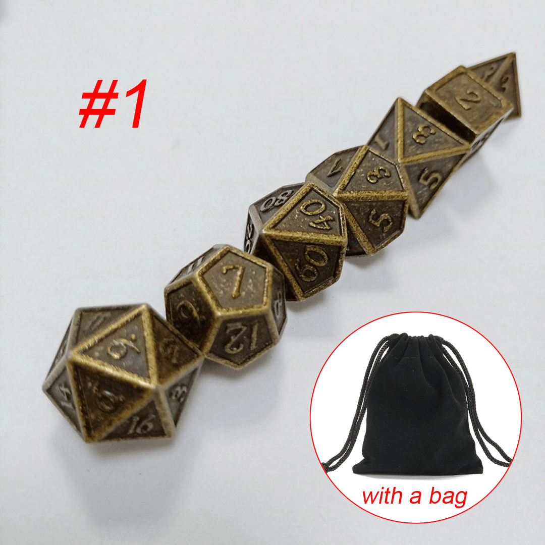 7Pcs Metal Polyhedral Dice Dnd RPG TRPG Games Dices SET with Storage Bag - MRSLM