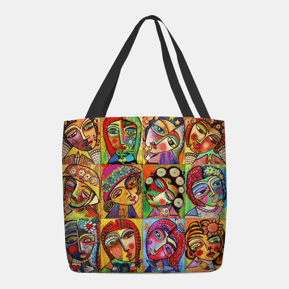 Women Felt Multicolor Cartoon Figure Print Handbag Shoulder Bag Tote - MRSLM