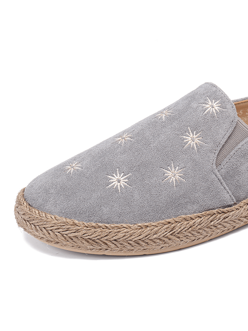 Women Casual Suede round Toe Star Embroidered Espadrilles Fisherman'S Flats Loafers - MRSLM